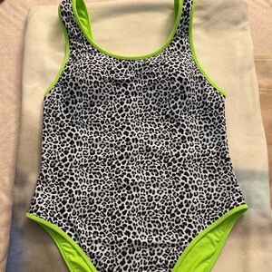 Cupshe Black and White Leopard Print One Piece Swimsuit with Neon Green Accents
